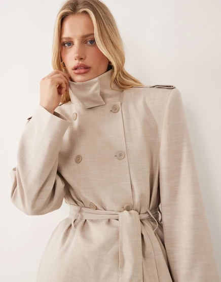 Тренч с подкладкой на плече ASOS DESIGN, сшитый на заказ в цвете stone stone