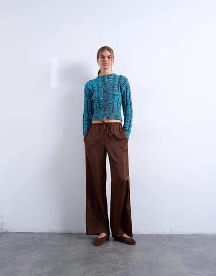 Женские брюки Topshop широкие с завязками, шоколадные