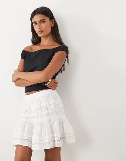 Мини-юбка ASOS DESIGN с кружевной вставкой белого цвета white