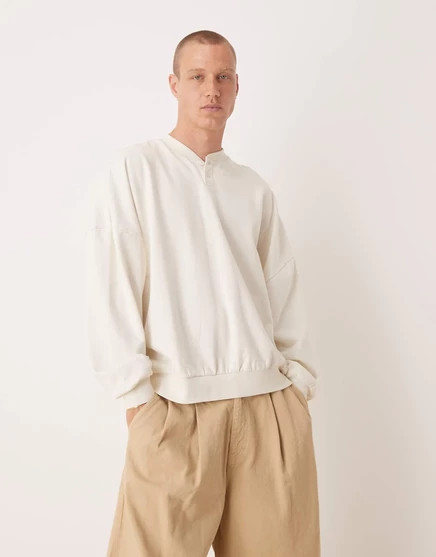 Экстремальная толстовка оверсайз от ASOS DESIGN белого цвета с воротником на пуговицах coconut milk
