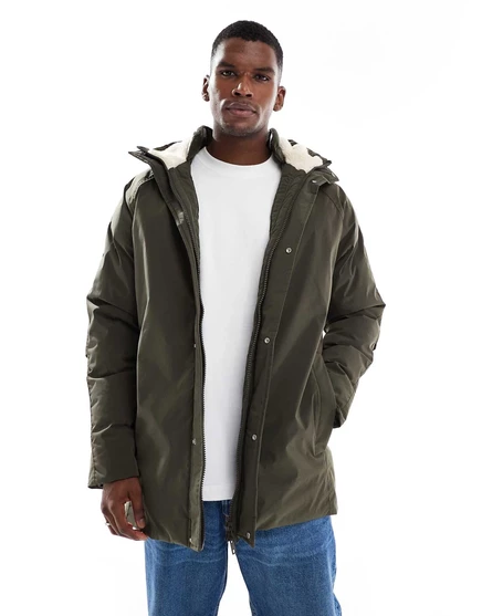 Парка Jack &Jones зеленого цвета с флисовым капюшоном forest night
