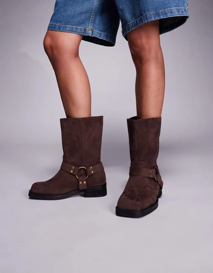 Байкерские ботинки Public Desire широкого кроя Sienna из коричневой искусственной замши brown imi