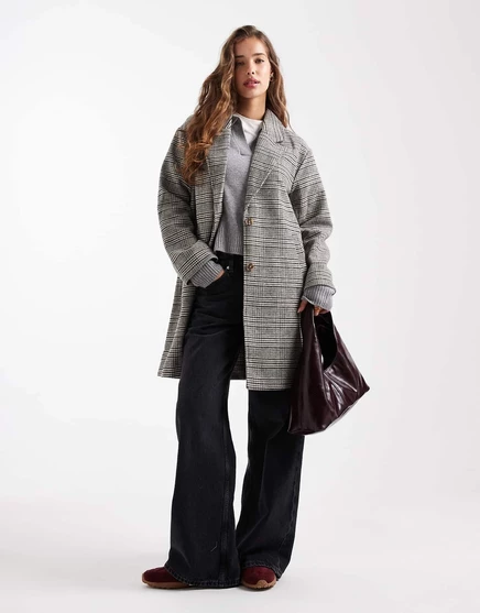 Коричневое пальто Mango Teen в клетку   brown