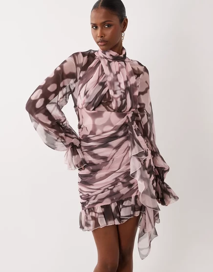 Женское мини-платье ASOS Luxe из органзы с оборками, в горох