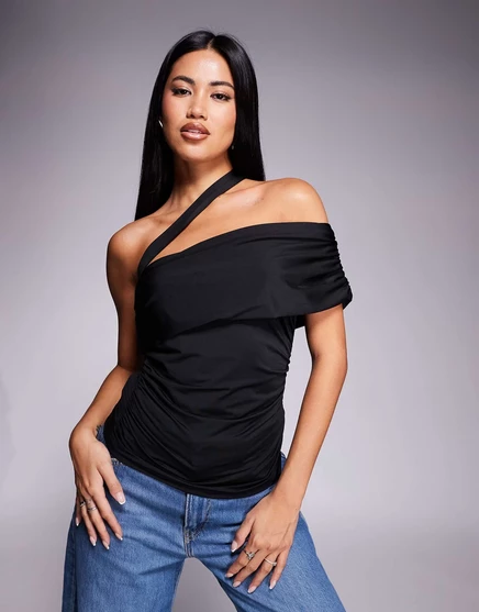 Облегающий топ-бардо с отложным воротником на одно плечо от ASOS DESIGN черного цвета black