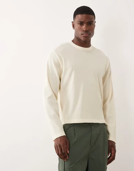 Мужской лонгслив Cotton On укороченный текстурный, кремовый
