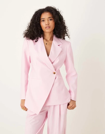 Приталенный блейзер с завышенной талией от ASOS DESIGN розового цвета - часть комплекта pink