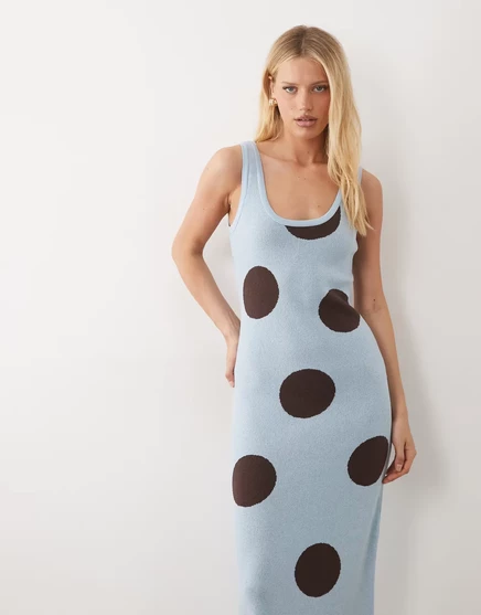 Женское вязаное макси-платье ASOS Design, синий в горох