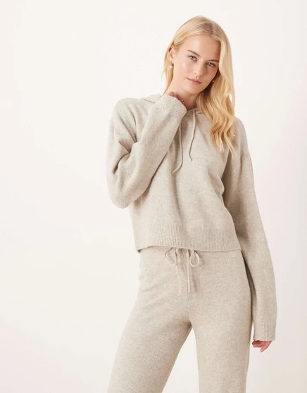 Женское вязаное худи JDY Tall Slouchy, серо-кремовое