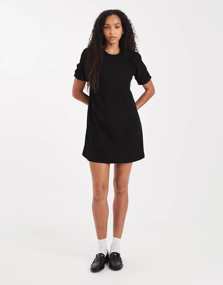 Мини-платье с коротким рукавом из потертого шнура черного цвета black