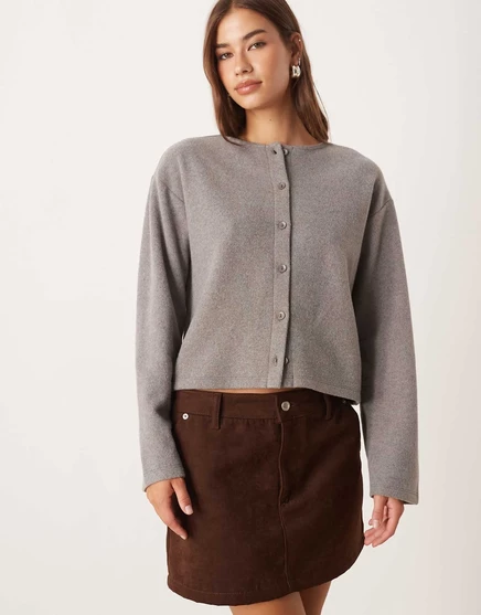 Кремовый топ с длинными рукавами и пуговицами от ASOS DESIGN super soft - часть комплекта gray
