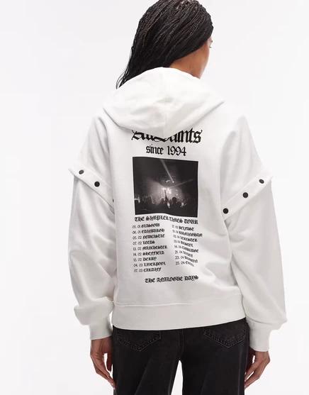 Толстовка с капюшоном AllSaints gig amphia на молнии и заклепках цвета optic white оптико-белый