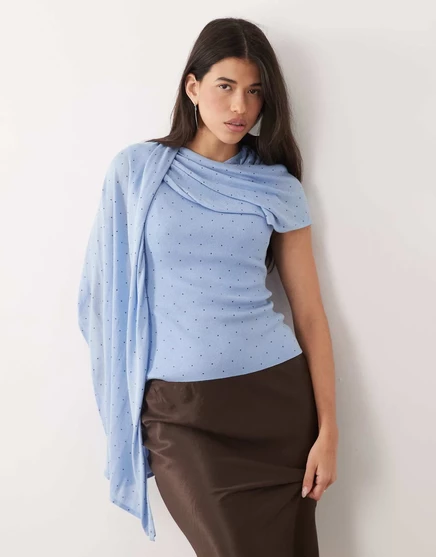 Женский топ Gina Tricot с накидкой и горохом, голубой