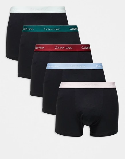 Хлопковые эластичные трусы-боксеры Calvin Klein Icon, 5 упаковок, черного цвета с цветными поясами multi