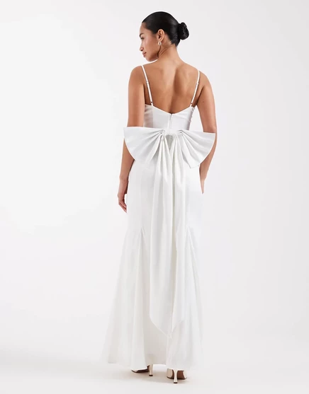 TFNC Petite Bridal sweetheart neck satin maxi dress with chiffon hem and bow back in ivory  ivory