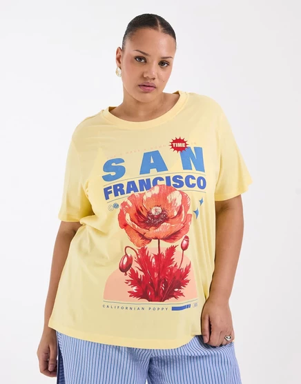 Футболка ONLY Curve San Francisco с принтом пастельно-желтого цвета