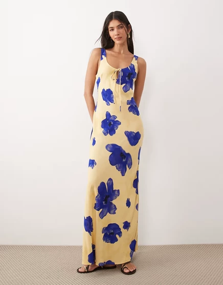 Женское платье макси ASOS Design с завязкой, голубой цветочный
