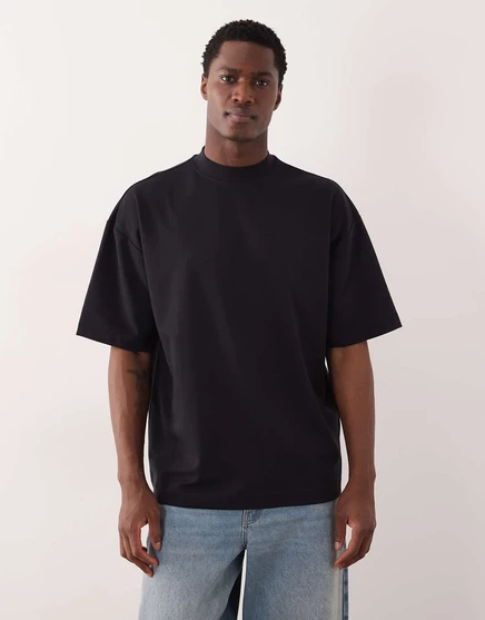 Футболка ASOS DESIGN breatheMAX heavyweight oversize с высоким воротом черного цвета из хлопчатобумажной смеси black