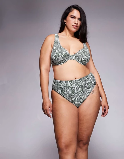 ASOS DESIGN Curve Жаклин Азорес жаккардовый купальник-бикини с завышенной талией и контрастным рисунком в виде животных contrast animal