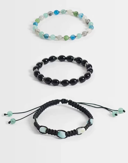 ASOS DESIGN, 3 упаковки браслетов из синего бисера и полудрагоценных камней Амазонки, черный цвет black