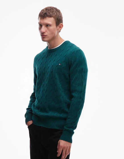 Темно-зеленый свитер кабельной вязки из овечьей шерсти Tommy Hilfiger mgreen