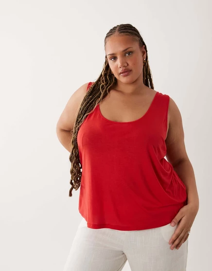 Женская майка ASOS Curve полупрозрачная с глубоким вырезом, красная
