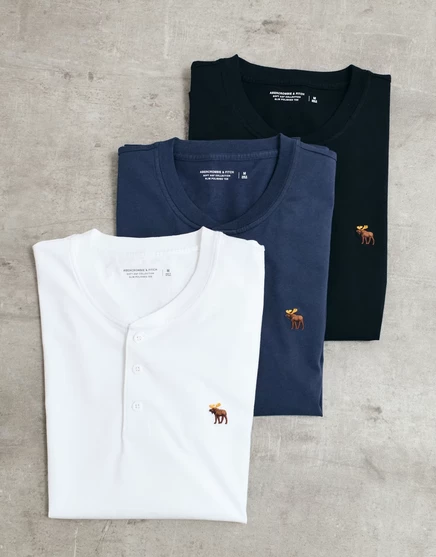 Мужская футболка Abercrombie & Fitch Henley, набор 3 шт., разноцветная