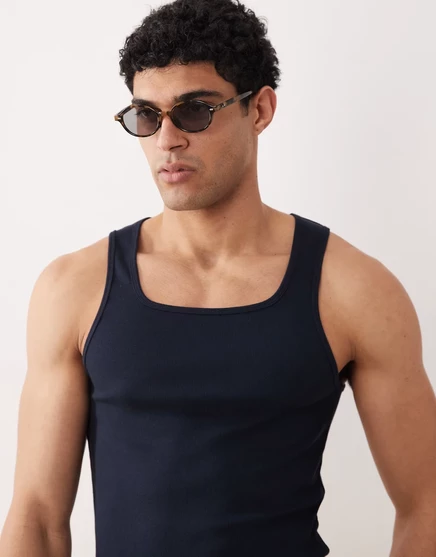 Мужская майка ASOS Design в рубчик, приталенная, темно-синяя