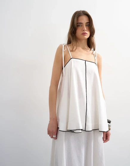 Льняной топ на бретелях Topshop rich cami с черным контрастом на фоне белого - часть комплекта white