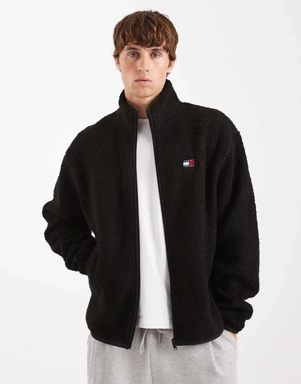 Черная плюшевая куртка на молнии с логотипом Tommy Jeans на груди black