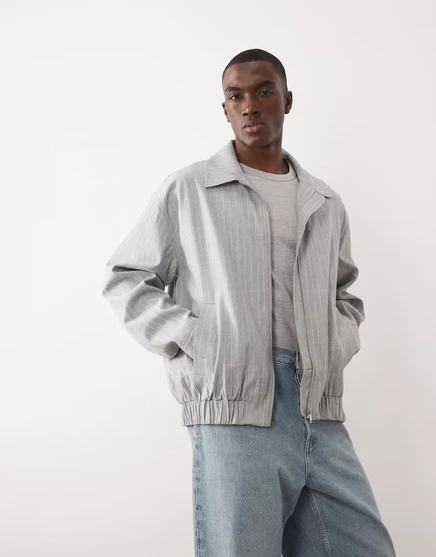 Мужская куртка-харрингтон asos design в полоску, серая