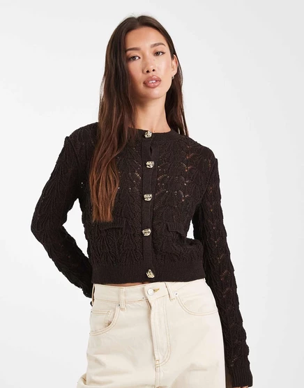 Кардиган открытой вязки Miss Selfridge коричневого цвета с пуговицами brown
