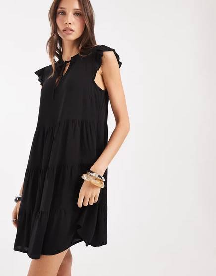 Женское мини-платье Vero Moda baby-doll с рюшами, черное
