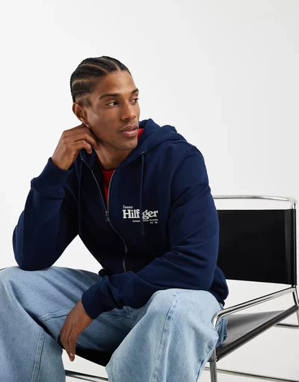 Мужская толстовка на молнии Tommy Hilfiger с морским принтом, темно-синяя