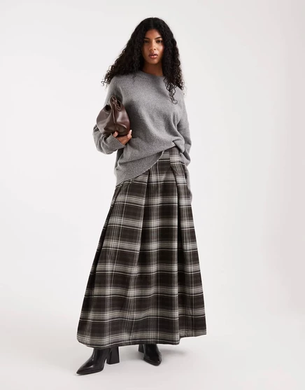 Дизайнерская плиссированная круглая юбка макси в клетку ASOS DESIGN check