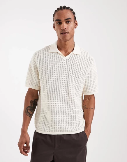 Мужская вязаная поло Jack & Jones с разрезом, молочный