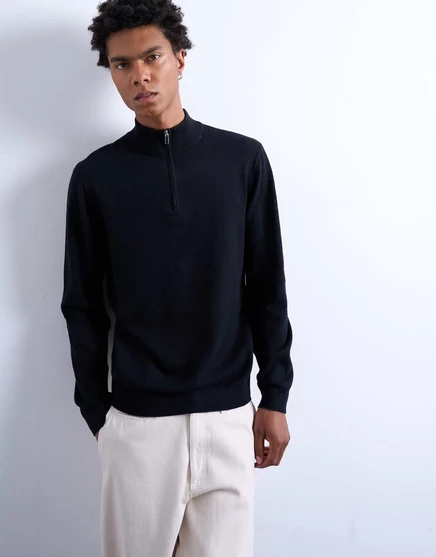 Воронка Topman essential на молнии 1/4 с шерстью черного цвета black