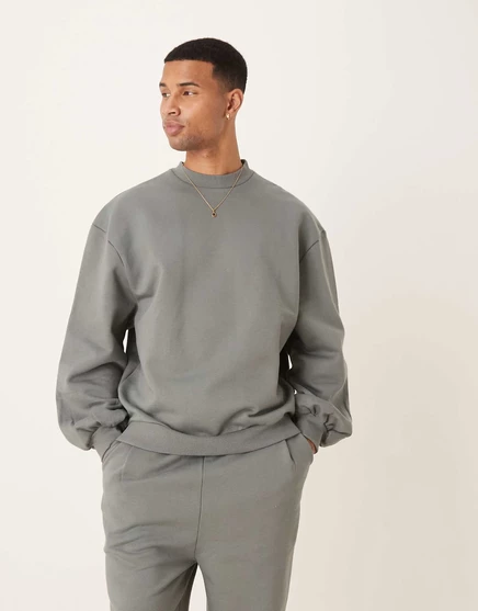 Толстовка ASOS DESIGN premium heavyweight oversize crew 400gsm с расклешенным рукавом светло-зеленого цвета sedona sage