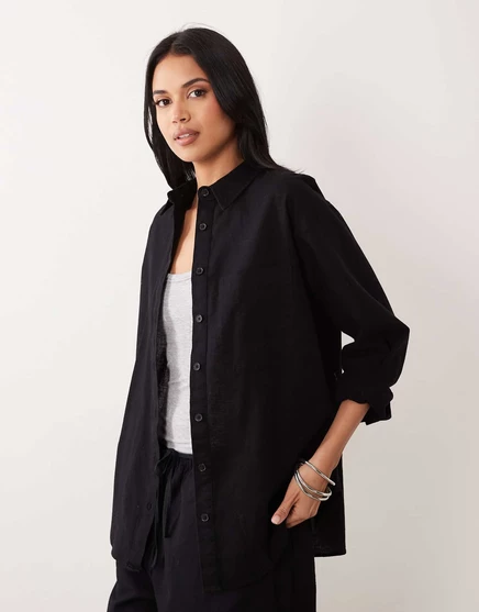 ДИЗАЙНЕРСКАЯ льняная рубашка оверсайз от ASOS черного цвета black