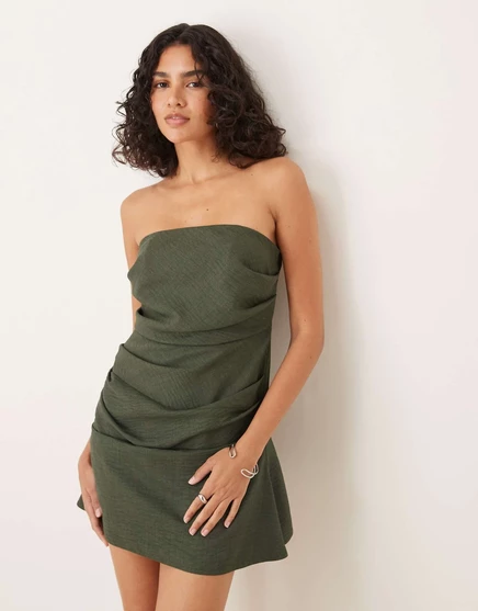 Мини-платье-бандо темно-зеленого цвета, созданное дизайнером ASOS dark green