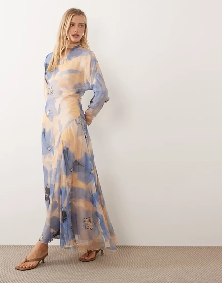 Женское макси-платье ASOS Design с асимметрией, синий цветочный