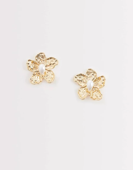 Серьги-гвоздики DesignB London с кованым жемчугом в виде цветка из золота