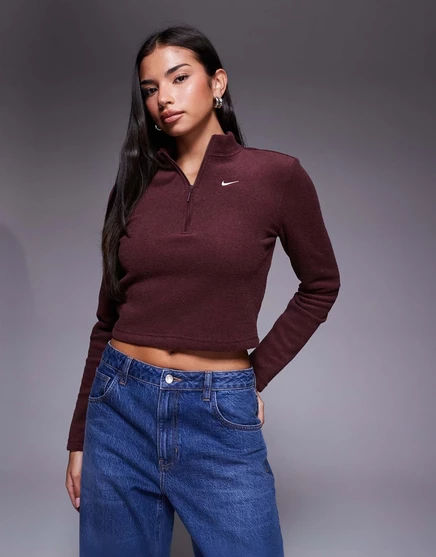 Флисовый плюшевый топ Nike Phoenix на молнии бордового цвета burgundy
