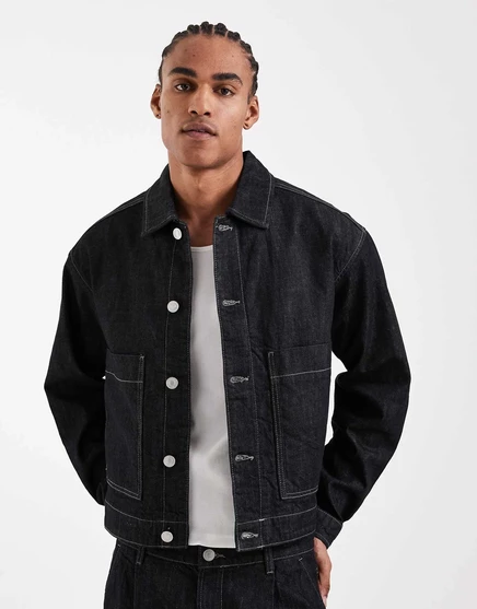 Джинсовая куртка Jack & Jones workwear из сырого материала темно-синего цвета - часть комплекта