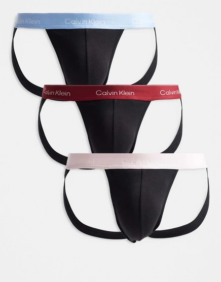 Спортивные бретельки Calvin Klein Icon Cotton Stretch 3 шт. черного цвета с розовыми/синими/красными поясами multi