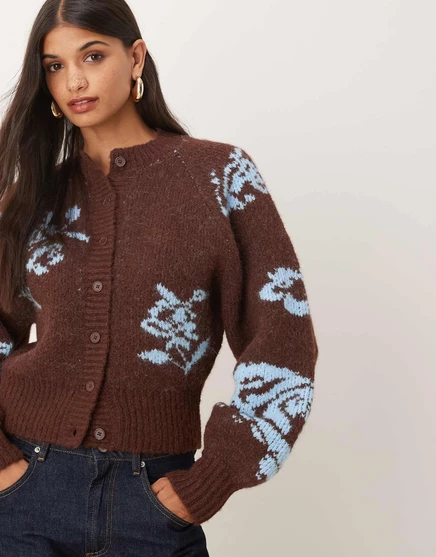 Женский кардиган ASOS Design с цветочным принтом, шоколадный