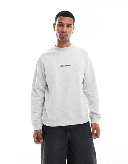 Мужская оверсайз толстовка Jack & Jones с вышивкой, серый меланж