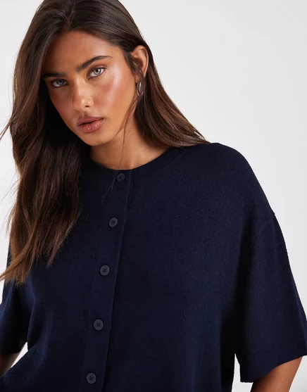 Женский укороченный топ ASOS Design вязаный на пуговицах, темно-синий