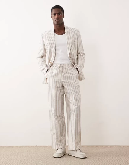 Мужские широкие брюки ASOS Design из льняной смеси, кремовые в полоску