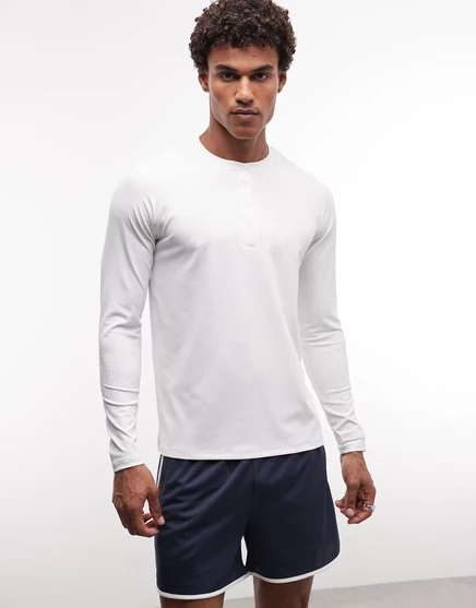 Мужская футболка 4505 henley вафельная, белая